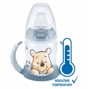 NUK 743945 FC Buteliukas 150 ml su rankenėlėmis ir temperatūros indikatoriumi DISNEY KUBUŚ silikoninis kandiklis be lašėjimo