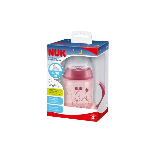 NUK ZE-102 rinkinys FC buteliukas 150 ml su rankenėlėmis NIGHT+Free silikoninis kandiklis be lašėjimo