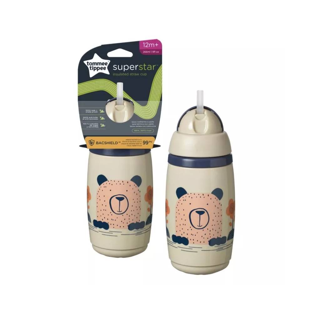 TOMMEE TIPPEE TTP447824 Superstar 266 ml butelis su šiaudeliais pilkos spalvos