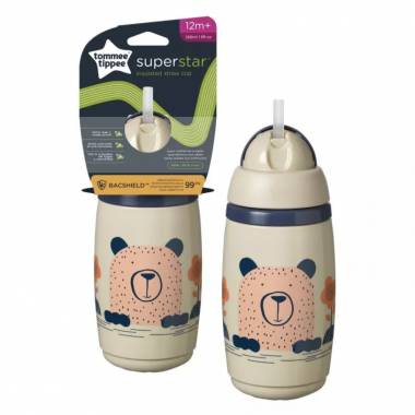 TOMMEE TIPPEE TTP447824 Superstar 266 ml butelis su šiaudeliais pilkos spalvos