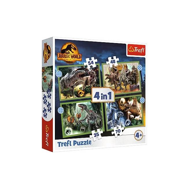 TREFL 34607 Dėlionė 4in1 "Pavojingi dinozaurai