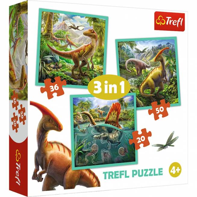 TREFL 34837 Dėlionė 3in1 "Nuostabusis dinozaurų pasaulis