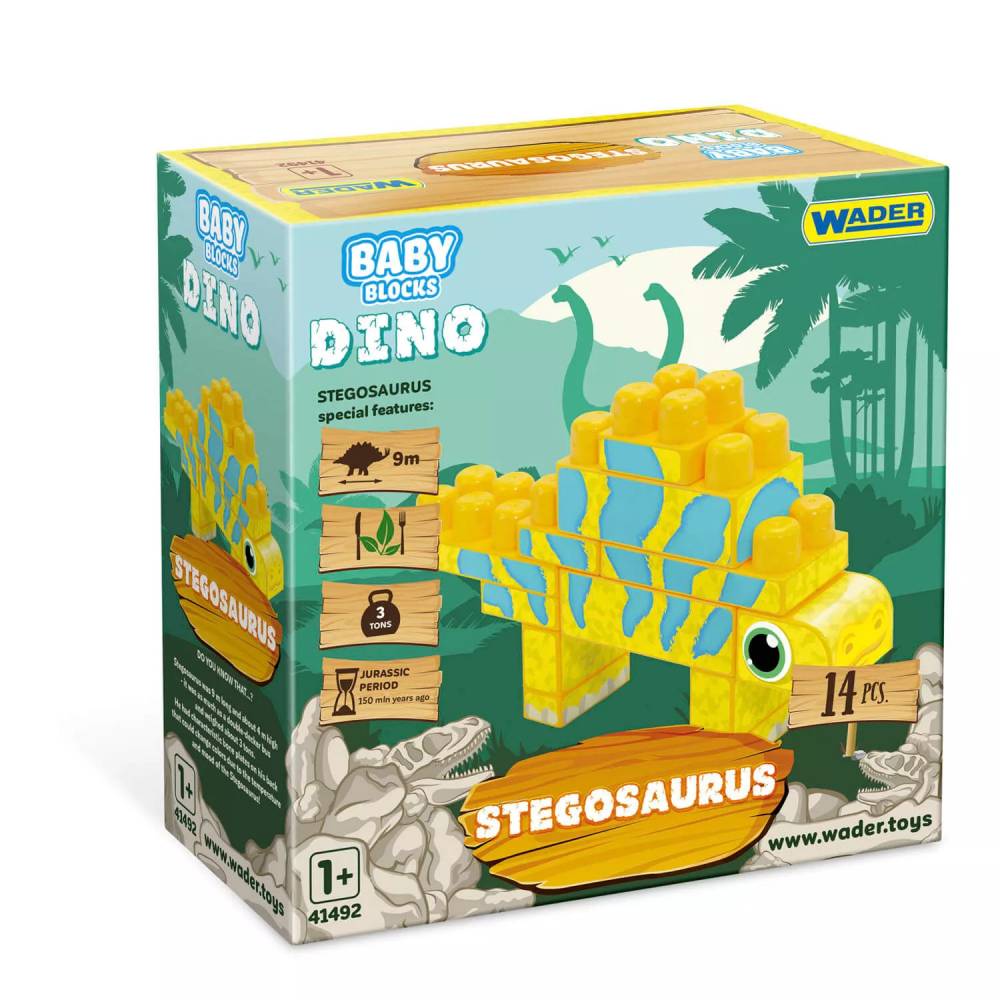 WADER 41495 Kūdikių kaladėlės Dino laikrodis stegozauras