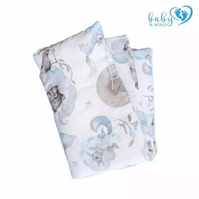 BABY 01623 Antklodė ir pagalvė 65x75 25x30 Teddy Blue