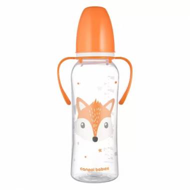 CANPOL 11/845 Standartinis butelis su rankenėlėmis 250ml CUTE ANIMALS oranžinis