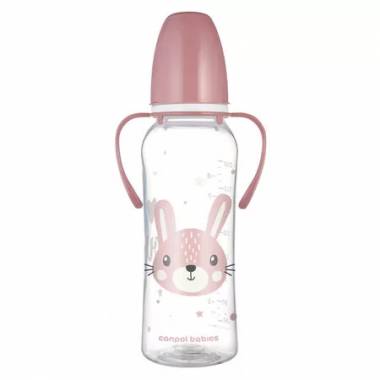 CANPOL 11/845 Standartinis buteliukas su rankenėlėmis 250ml CUTE ANIMALS rožinės spalvos