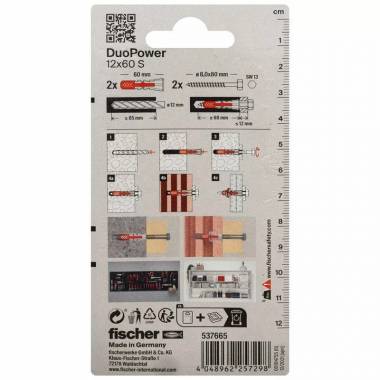 Kaištis Fischer DuoPower, varžtiniai, 12 mm x 60 mm, 2 vnt.