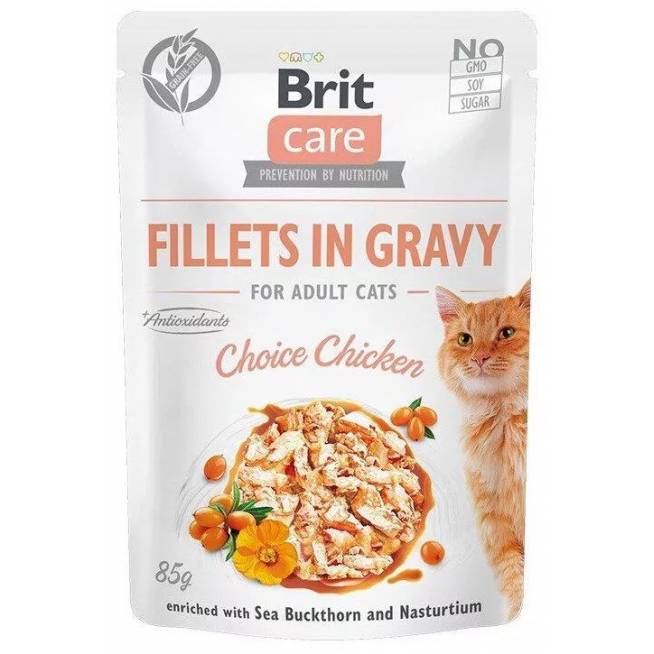 Šlapias kačių maistas Brit Care Fillets in Gravy Choice Chicken, vištiena, 0.085 kg