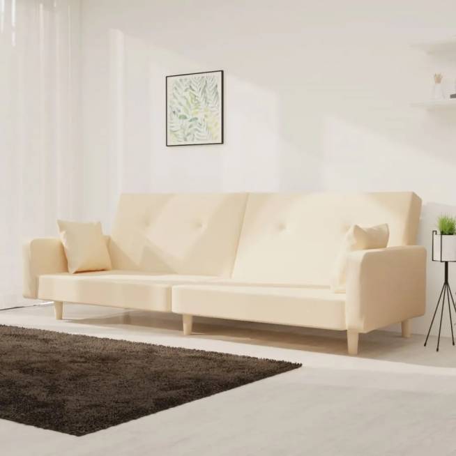 Dvivietė sofa-lova su dvejomis pagalvėmis, audinys