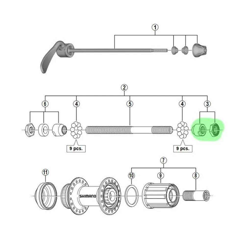 Konusas ir veržlė galinei stebulei Shimano FH-RM35