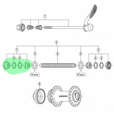 Konusas, poveržlės ir veržlė stebulei Shimano HB-RM66