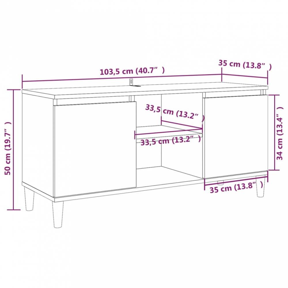 TV spintelė su medinėmis kojelėmis, mediena, 102-103,5x35x50cm