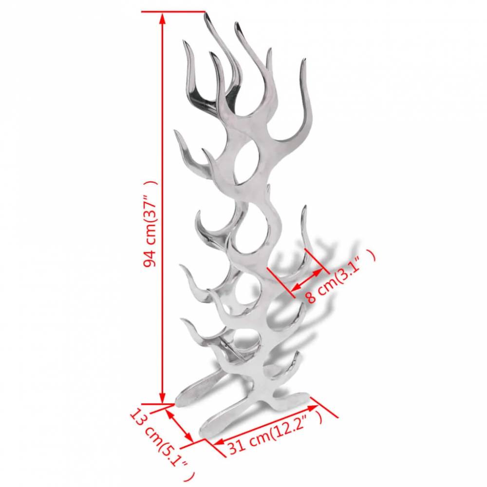 Vyno butelių stovas, liepsnos formos, sidabro sp., 9 but.