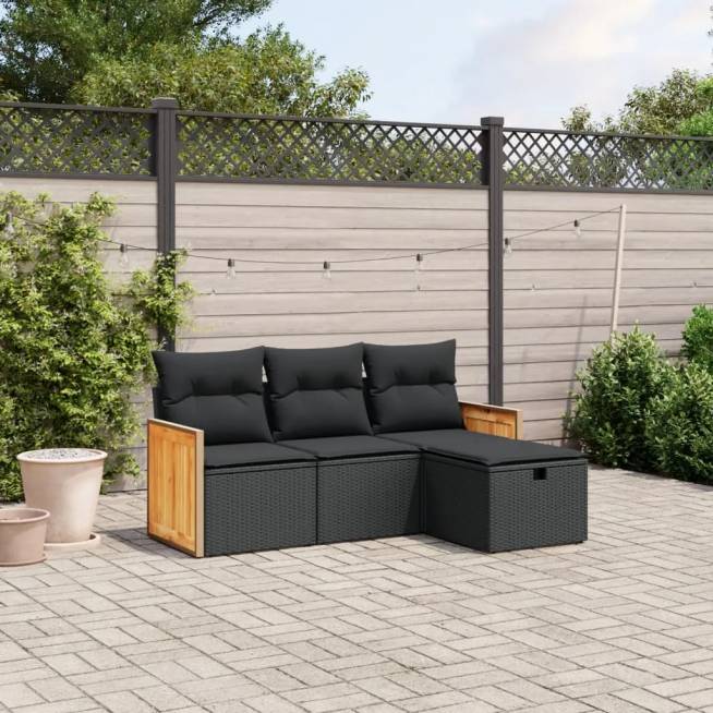 4-piece Outdoor Sofa Set with Cushions, Polyrattan