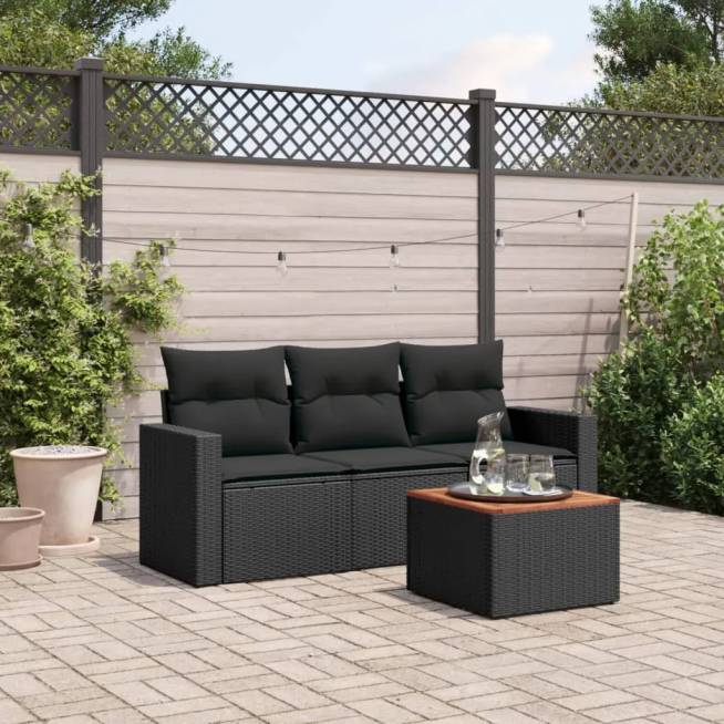 4-piece Outdoor Sofa Set with Cushions, Polyrattan