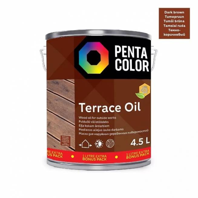 Terasų aliejus Pentacolor Terrace Oil, tamsiai ruda, 4.5 l