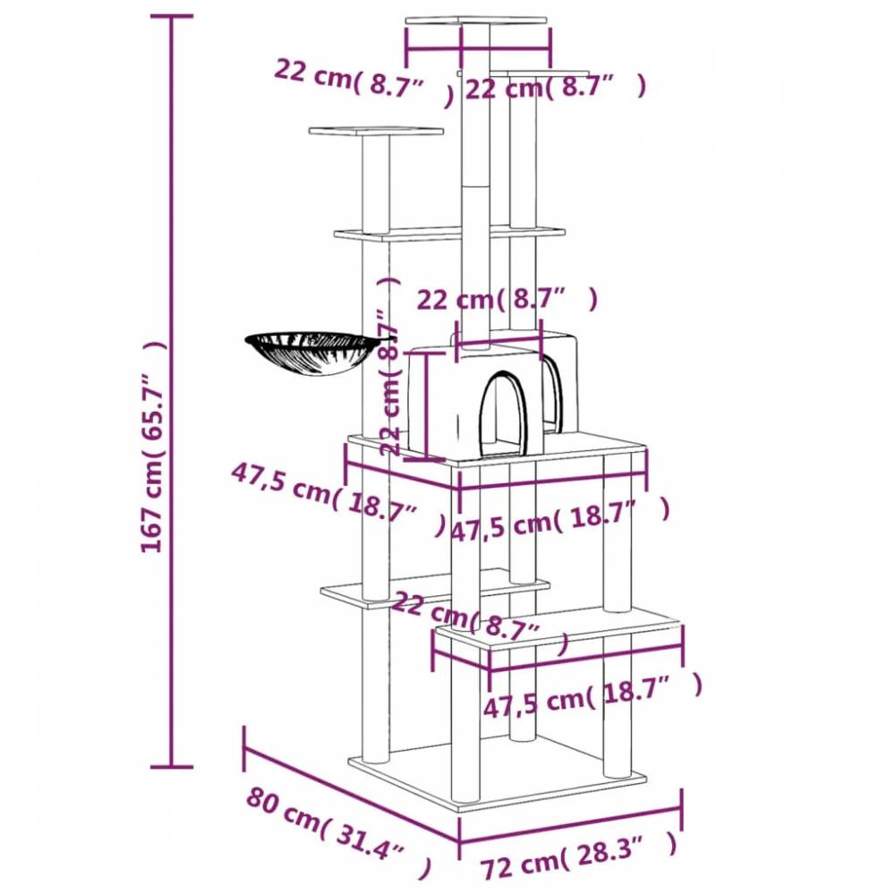 Draskyklė katėms su stovais iš sizalio, 167cm