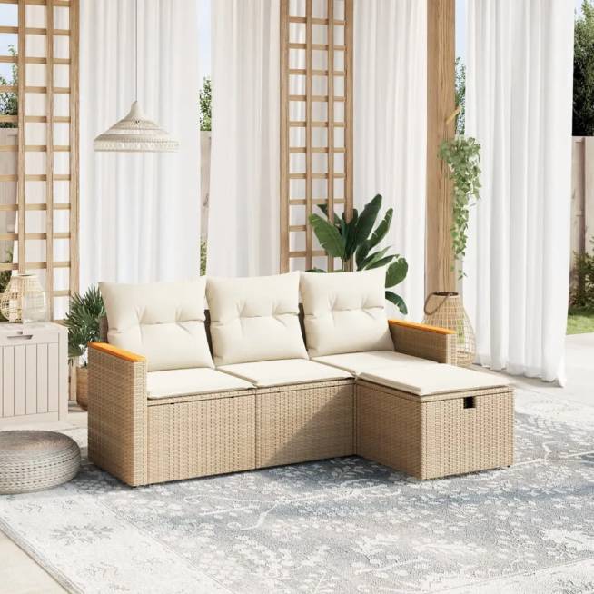 4-piece Outdoor Sofa Set with Cushions, Polyrattan