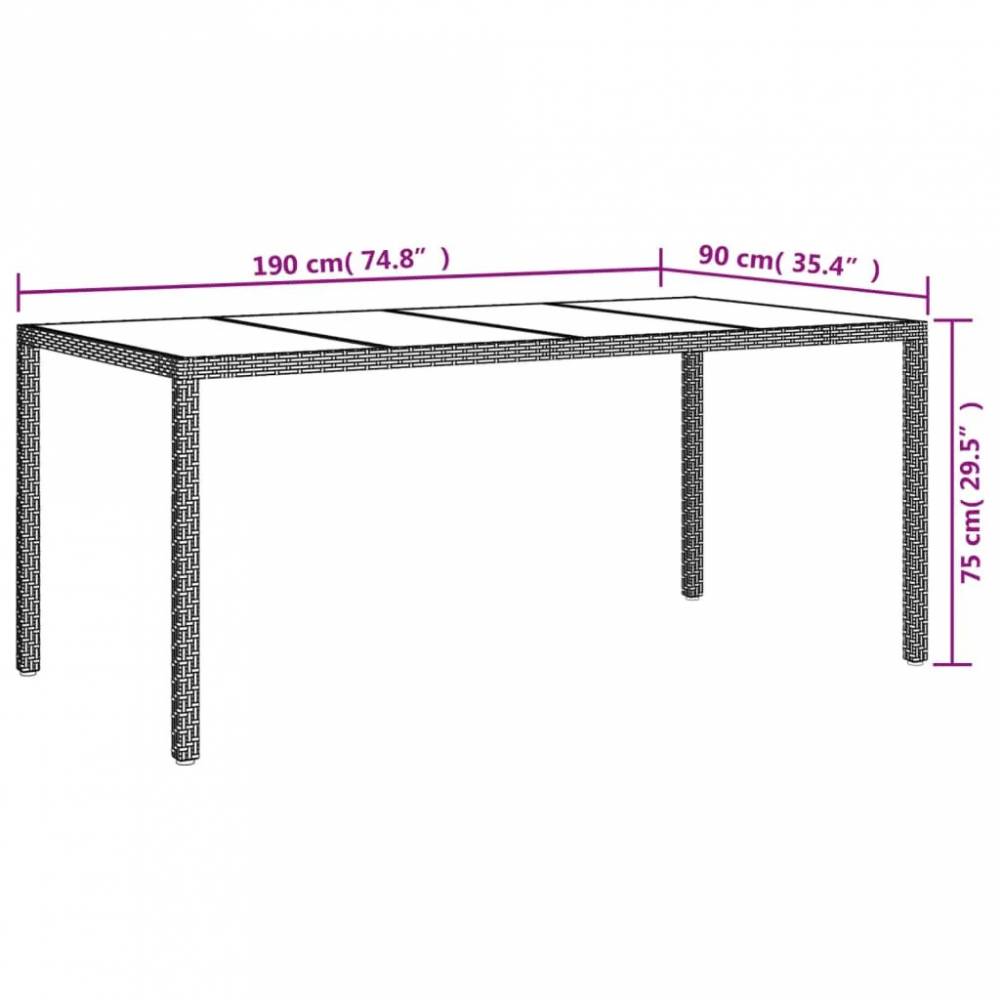 Sodo stalas, 190x90x75cm, grūdintas stiklas/poliratanas