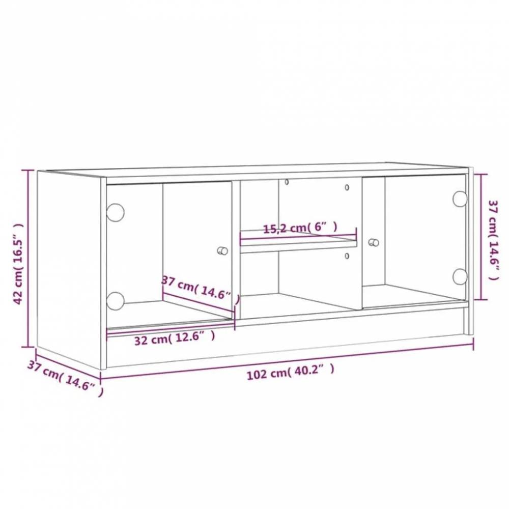 TV spintelė su stiklinėmis durelėmis, 102x37x42cm