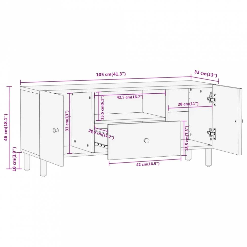 Televizoriaus spintelė, 105x33x46cm, medienos masyvas
